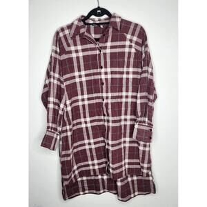 ASOS Design Shirt Dress Womens US 2 Burgundy Plaid Flannel Button Front Tunic